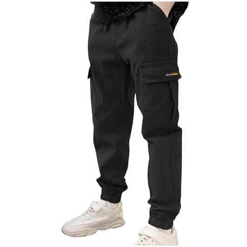 XINYUNZU Cargohose Jungen Baumwolle Mode Outdoorhose Cargo Hose Kinder Sweatpants Lässige Jogginghose mit Taschen Teenager Sporthose Trackpants Hosen Warehouse Deals Angebote Schwarz 11 Jahre von XINYUNZU