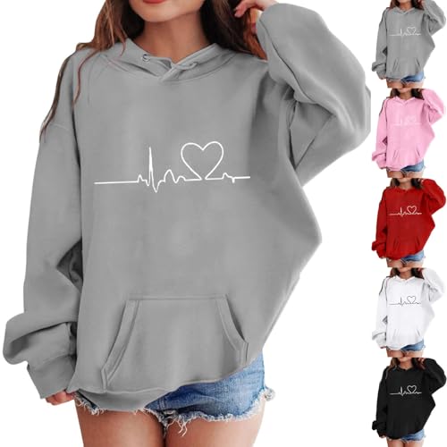 XINYUNZU Mädchen Jungen Hoodie Lässige Kapuzenpullover Casual Sweatshirt Kuschelhoodie Langarm Oberteile Mit Taschen Kinder Pullover Top für 1-14 Jahre Alt Grau 9 Jahre von XINYUNZU