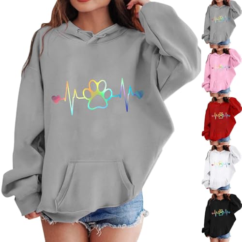 XINYUNZU Mädchen Jungen Hoodie Lässige Kapuzenpullover Casual Sweatshirt Kuschelhoodie Langarm Oberteile Mit Taschen Kinder Pullover Top für 1-14 Jahre Alt Grau 11 Jahre von XINYUNZU