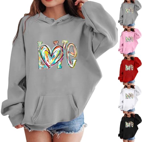 XINYUNZU Mädchen Jungen Hoodie Lässige Kapuzenpullover Casual Sweatshirt Kuschelhoodie Langarm Oberteile Mit Taschen Kinder Pullover Top für 1-14 Jahre Alt Grau 9 Jahre von XINYUNZU