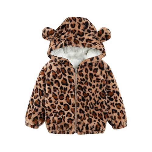 XINYUNZU Fleecejacke Kinder Baumwolle Fleece Jacke mit Leopardenmuster Mode Kapuzenjacke Warm Boys Coat Kuscheljacke Jacken für Jungen Braun 110 von XINYUNZU
