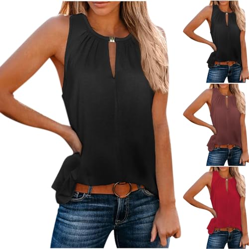 XINYUNZU Gutschein 10 Euro Damen Tank Top Ärmellose Oberteile Sommer Casual V-Ausschnitt Tanktops Frauen Basic Tshirt Leichte Einfarbig Blusentop Patchwork Oberteil Schwarz XL von XINYUNZU