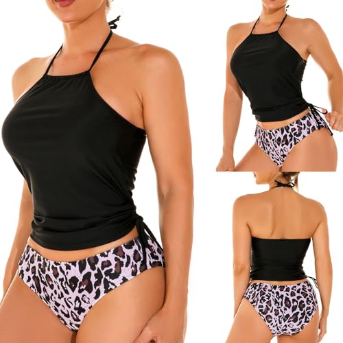 XINYUNZU Gutschein Amazon Badeanzug Damen Bauchweg Tankini Set Neckholder Tankini Oberteil mit Badeshorts Bademoden Tankini Badeanzug Push Up Mädchen Zweiteiler Bikini Tank Top und Tanga Schwarz M von XINYUNZU