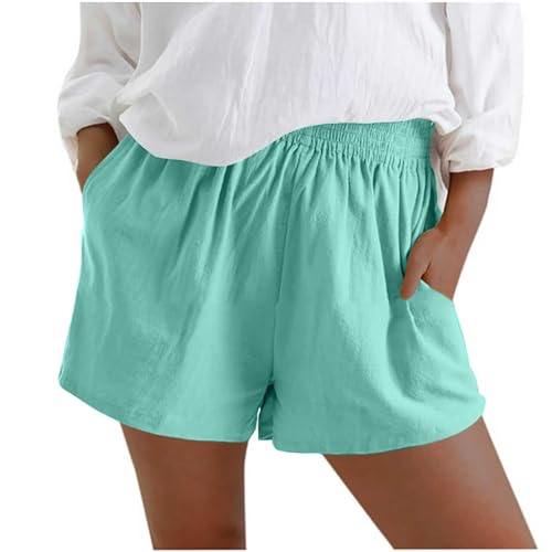 XINYUNZU Gutschein Kurze Hose Damen Shorts Sommer Baumwolle Leinen Bermuda Shorts Casual High Waist Shorts Baggy Leichte Kurze Hosen Lässig Leinenhose Kurz Sport Shorts Hellblau 3XL von XINYUNZU