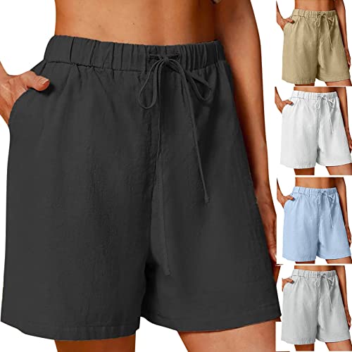 XINYUNZU Gutscheine Amazon Kurze Hose Damen Shorts Sommer Baumwolle Leinen Bermuda Shorts Casual High Waist Shorts Baggy Leichte Kurze Hosen Lässig Leinenhose Kurz Schwarz M von XINYUNZU