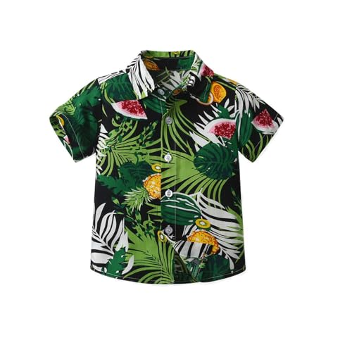 XINYUNZU Hawaii Hemd Jungen Baumwolle Ausgefallene Kurzarmhemd Sommer Button Down Hemd Umlegekragen Boys Shirt Freizeithemd Outdoor Hemden für Kinder Outlet Shop Sale Grün 100 von XINYUNZU