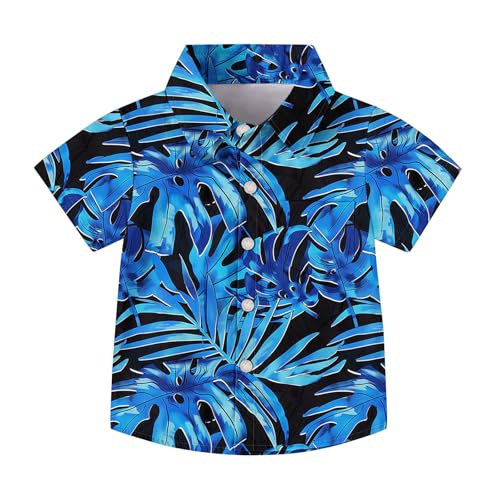 XINYUNZU Hawaii Hemd Kinder/Teenager Leichte Sommerhemd Kurzarm Hawaiihemd Button Down Kurzarmhemd Strandhemd Casual Shirt Freizeithemd Sommer Ausgefallene Hemden für Jungen und Mädchen Blau 5 Jahre von XINYUNZU