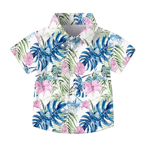 XINYUNZU Hawaii Hemd Kinder/Teenager Leichte Sommerhemd Kurzarm Hawaiihemd Button Down Kurzarmhemd Strandhemd Casual Shirt Freizeithemd Sommer Ausgefallene Hemden für Jungen und Mädchen Weiß 10 Jahre von XINYUNZU