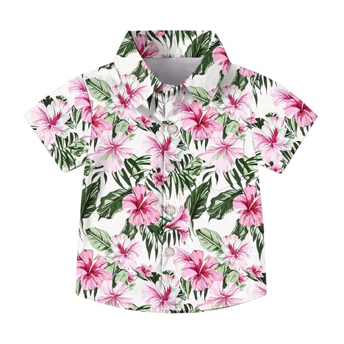 XINYUNZU Hawaii Hemd Kinder/Teenager Leichte Sommerhemd Kurzarm Hawaiihemd Button Down Kurzarmhemd Strandhemd Casual Shirt Freizeithemd Sommer Ausgefallene Hemden für Jungen und Mädchen Weiß 10 Jahre von XINYUNZU
