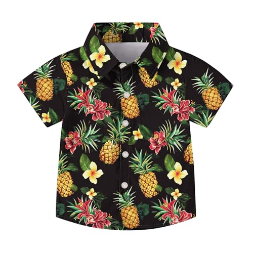 XINYUNZU Hawaii Hemd Kinder/Teenager Leichte Sommerhemd Kurzarm Hawaiihemd Button Down Kurzarmhemd Strandhemd Casual Shirt Freizeithemd Sommer Hemden für Jungen und Mädchen Schwarz 10 Jahre von XINYUNZU