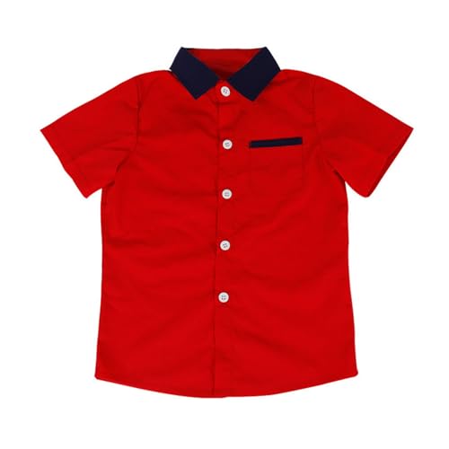 XINYUNZU Hemd Jungen Kurzarm Baumwolle Kurzarmhemd mit Tasche Boys Shirt Button Down Freizeithemd Leichte Sommerhemd Stehkragenhemd Kinder Sommer Hemden Sale Angebote Rot 4 Jahre von XINYUNZU