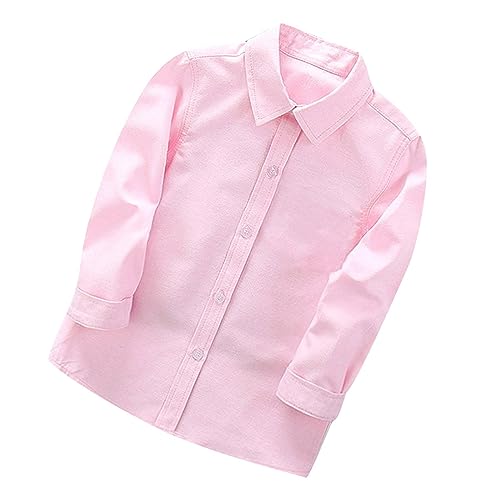 XINYUNZU Hemd Jungen Langarm Baumwolle Langarmshirt Button Down Hemd Kinder Einfarbige Shirt Party Student Freizeithemd Hemden für Jungen Outlet Angebote Rosa 13-14 Jahre von XINYUNZU