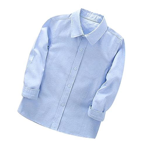 XINYUNZU Hemd Jungen Langarm Baumwolle Langarmshirt Button Down Hemd Kinder Einfarbige Shirt Party Student Freizeithemd Hemden für Jungen Warehouse Deal Blau 10-11 Jahre von XINYUNZU