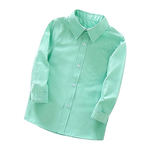 XINYUNZU Hemd Jungen Langarm Baumwolle Langarmshirt Button Down Hemd Kinder Einfarbige Shirt Party Student Freizeithemd Hemden für Jungen Warehouse Grün 10-11 Jahre von XINYUNZU