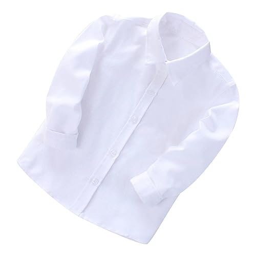 XINYUNZU Hemd Jungen Langarm Baumwolle Langarmshirt Button Down Hemd Kinder Einfarbige Shirt Party Student Freizeithemd Hemden für Jungen Warehouse Weiß 4–5 Jahre von XINYUNZU