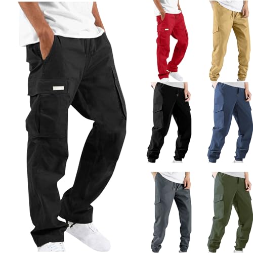 XINYUNZU Herren Hose Cargohose Sommer Freizeithosen mit Taschen Leichte Sommerhose Outdoor Hose Regular Fit Arbeitshosen Männer Lässig Hosen Angebote des Tages Heute Schwarz M von XINYUNZU