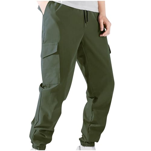 XINYUNZU Herren Hose Cargohose Sommer Freizeithosen mit Taschen Leichte Sommerhose Outdoor Hose Regular Fit Arbeitshosen Männer Lässig Hosen Warehouse Deals Angebote Army Green M von XINYUNZU