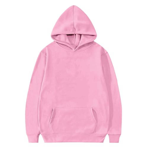 XINYUNZU Hoodie Jungen/Mädchen Kapuzenpullover Einfarbig Sweatshirt mit Tasche & Kapuze Casual Kuschelhoodie Freizeit Oberteil Langarm Herbst Winter Sweatshirts für Kinder Rosa 7–8 Jahre von XINYUNZU