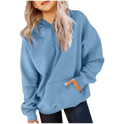 XINYUNZU Hoodie Mädchen Kapuzenpullover mit Taschen Casual Sweatshirt mit Kapuze Kinder Kleidung Kuschel Hoodie Pullover Sweatshirt Langarmshirts Longsleeve Top Blau 160 von XINYUNZU