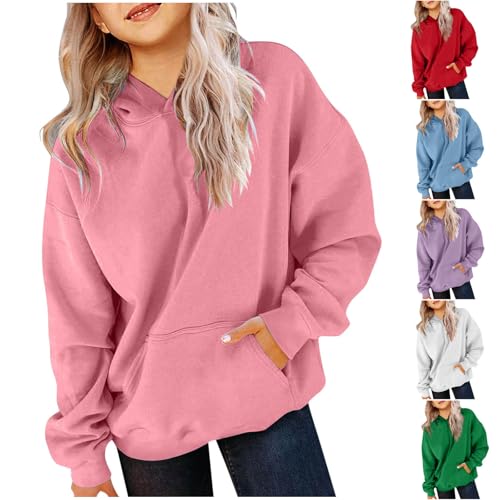 XINYUNZU Hoodie Mädchen Kapuzenpullover mit Taschen Casual Sweatshirt mit Kapuze Kinder Kleidung Kuschel Hoodie Pullover Sweatshirt Langarmshirts Longsleeve Top Rosa 150 von XINYUNZU