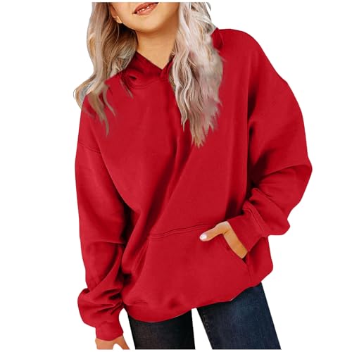 XINYUNZU Hoodie Mädchen Kapuzenpullover mit Taschen Casual Sweatshirt mit Kapuze Kinder Kleidung Kuschel Hoodie Pullover Sweatshirt Langarmshirts Longsleeve Top Rot 160 von XINYUNZU