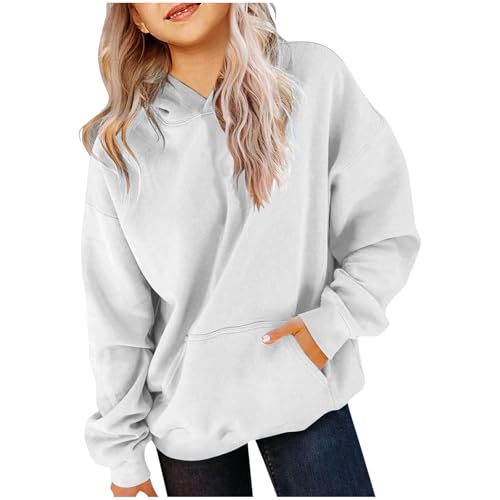 XINYUNZU Hoodie Mädchen Kapuzenpullover mit Taschen Casual Sweatshirt mit Kapuze Kinder Kleidung Kuschel Hoodie Pullover Sweatshirt Langarmshirts Longsleeve Top Weiß 150 von XINYUNZU