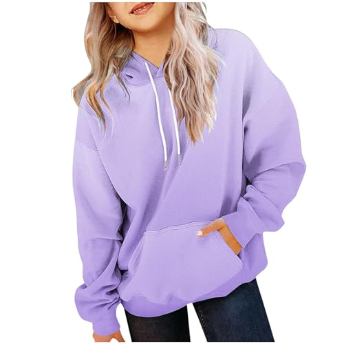 XINYUNZU Hoodie Mädchen Kapuzenpullover mit Taschen Casual Sweatshirt mit Kapuze Kinder Kleidung Kuschel Hoodie Pullover Sweatshirt Langarmshirts für 2-14 Jahre Alt Lila 5 Jahre von XINYUNZU