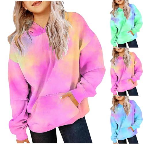 XINYUNZU Hoodie Mädchen Kapuzenpullover mit Taschen Casual Sweatshirt mit Kapuze Kinder Kleidung Kuschel Hoodie Pullover Sweatshirt Langarmshirts für 2-14 Jahre Alt Rosa 13 Jahre von XINYUNZU