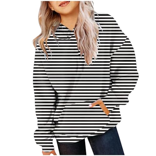 XINYUNZU Hoodie Mädchen Kapuzenpullover mit Taschen Casual Sweatshirt mit Kapuze Kinder Kleidung Kuschel Hoodie Pullover Sweatshirt Langarmshirts für 2-14 Jahre Alt Schwarz 13 Jahre von XINYUNZU