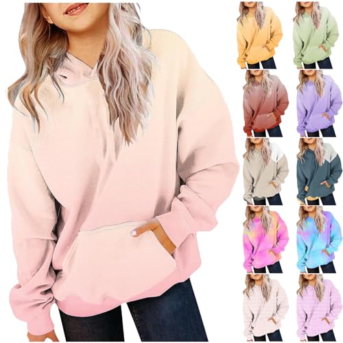 XINYUNZU Hoodie Mädchen Kapuzenpullover mit Taschen Casual Sweatshirt mit Kapuze Kinder Kleidung Kuschel Hoodie Pullover Sweatshirt Langarmshirts für 2-14 Jahre Alt Rosa 9 Jahre von XINYUNZU