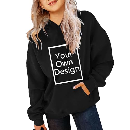 XINYUNZU Hoodie Mädchen Personalisiertes Kapuzenpullover mit Foto und Text, Kinder Sweatshirt mit Kapuze DIY Langarmshirt Bedrucken Geschenk, Individuelle Sweatshirts Angebote Schwarz 140 von XINYUNZU