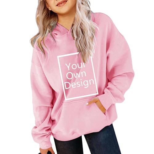 XINYUNZU Hoodie Mädchen Personalisiertes Kapuzenpullover mit Foto und Text, Kinder Sweatshirt mit Kapuze DIY Langarmshirt Bedrucken Geschenk, Individuelle Sweatshirts Warehouse Deal Rosa 150 von XINYUNZU