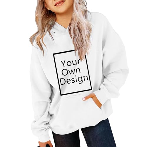 XINYUNZU Hoodie Mädchen Personalisiertes Kapuzenpullover mit Foto und Text, Kinder Sweatshirt mit Kapuze DIY Langarmshirt Bedrucken Geschenk, Individuelle Sweatshirts Warehouse Deal Weiß 150 von XINYUNZU