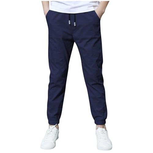 XINYUNZU Hosen für Jungen Baumwolle Leinenhose Sporthose Einfarbig Jogginghose Boy Pants Outdoor Hose Freizeithose 8-14 Jahre Alt Angebot des Tages Marine 10 Jahre von XINYUNZU