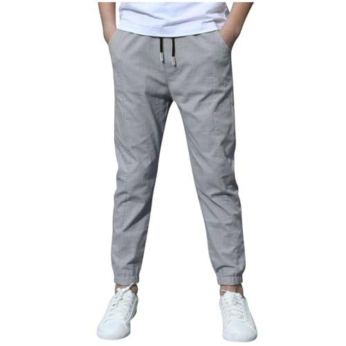 XINYUNZU Hosen für Jungen Baumwolle Leinenhose Sporthose Einfarbig Jogginghose Boy Pants Outdoor Hose Freizeithose 8-14 Jahre Alt Angebote Grau 12 Jahre von XINYUNZU