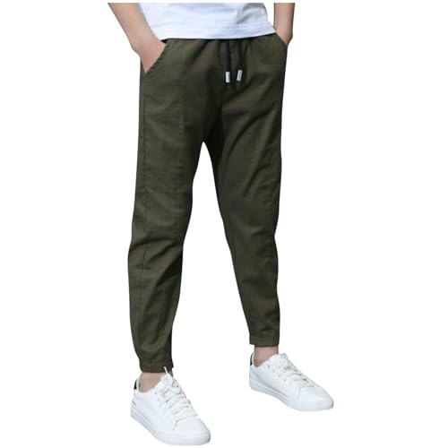 XINYUNZU Hosen für Jungen Baumwolle Leinenhose Sporthose Einfarbig Jogginghose Boy Pants Outdoor Hose Freizeithose 8-14 Jahre Alt Warehouse Deal Armeegrün 11 Jahre von XINYUNZU