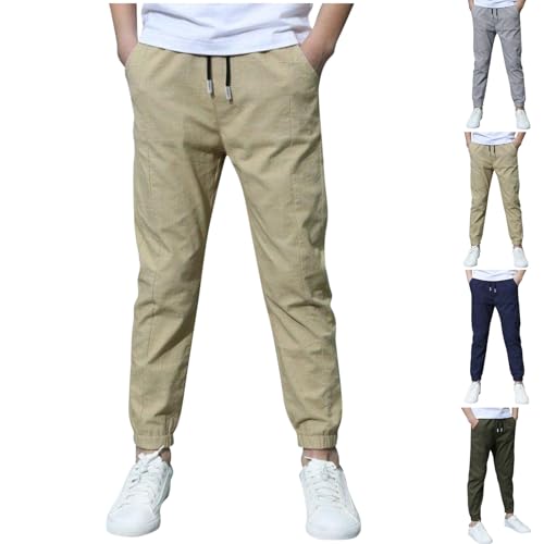 XINYUNZU Hosen für Jungen Baumwolle Leinenhose Sporthose Einfarbig Jogginghose Boy Pants Outdoor Hose Freizeithose 8-14 Jahre Alt Warehouse Deals Angebote Khaki 13 Jahre von XINYUNZU