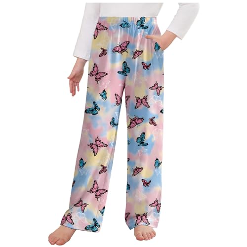 XINYUNZU Hosen für Mädchen Karierte Freizeithose mit Taschen Kinder Pyjama Hose Elastische Taille Schlafanzughose Girls Pants Lässige Baggy Hose 4-14 Jahre Alt Angebote des Tages Heute Rosa 11 Jahre von XINYUNZU