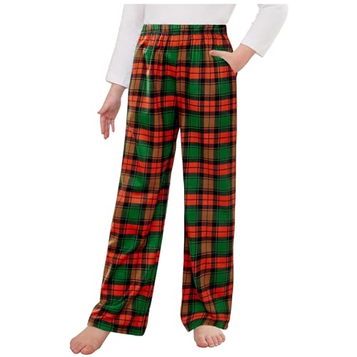 XINYUNZU Hosen für Mädchen Karierte Freizeithose mit Taschen Kinder Pyjama Hose Elastische Taille Schlafanzughose Girls Pants Lässige Baggy Hose 4-14 Jahre Alt Outlet Angebote Rot 13 Jahre von XINYUNZU