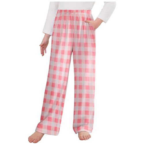 XINYUNZU Hosen für Mädchen Karierte Freizeithose mit Taschen Kinder Pyjama Hose Elastische Taille Schlafanzughose Girls Pants Lässige Baggy Hose 4-14 Jahre Alt Outlet Shop Rosa 11 Jahre von XINYUNZU