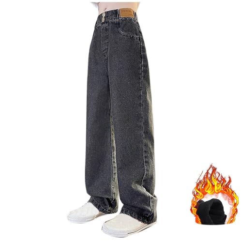 XINYUNZU Jeans Mädchen Fleece Gefüttert Jeanshosen Warm Elastische Taille Wide Leg Jeans Winterhose Kinder Breite Hose Jeans Teenager Mädchen Freizeit Hosen Winter Outlet Angebote Schwarz 8 Jahre von XINYUNZU