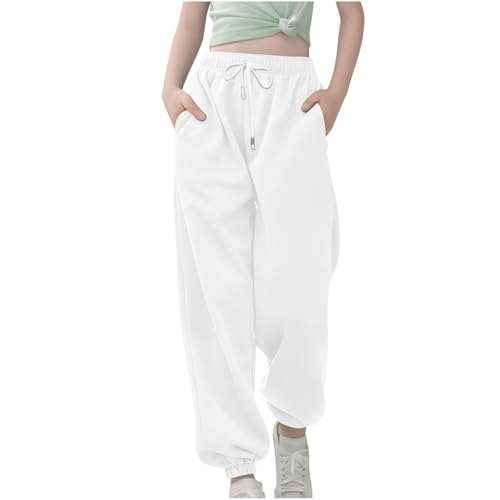 XINYUNZU Jogginghose Jungen Mädchen Jogging Hose Elastische Taille Sporthose Einfarbig Trainingshose Kinder Sweatpants Track Pants Outdoorhose Frühling Freizeithose Outlet Shop Sale Weiß 140 von XINYUNZU