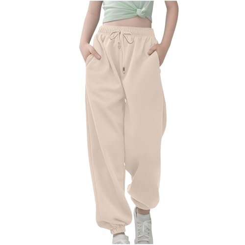 XINYUNZU Jogginghose Jungen Mädchen Jogging Hose Elastische Taille Sporthose Einfarbig Trainingshose Kinder Sweatpants Track Pants Outdoorhose Frühling Freizeithose Warehouse Deals Angebote Beige 140 von XINYUNZU