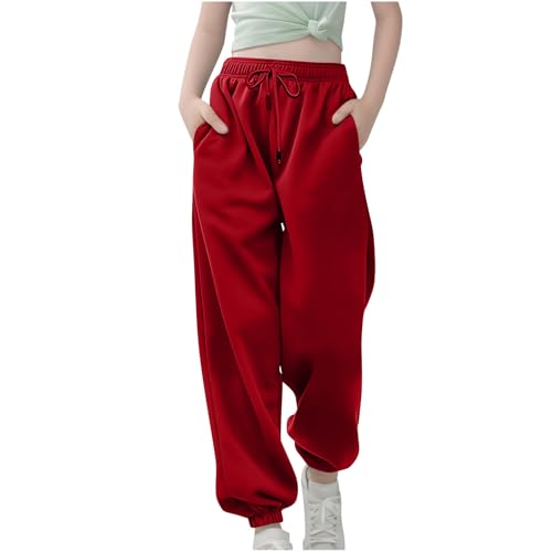 XINYUNZU Jogginghose Jungen Mädchen Jogging Hose Elastische Taille Sporthose Einfarbig Trainingshose Kinder Sweatpants Track Pants Outdoorhose Frühling Freizeithose Warehouse Rot 160 von XINYUNZU
