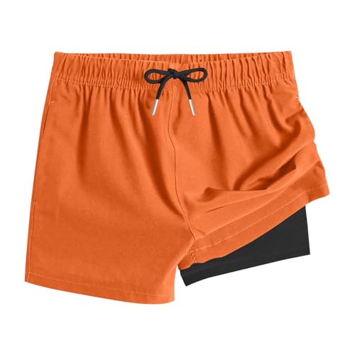 XINYUNZU Jungen Badehose 2 in 1 Shorts Badeshorts Schnelltrocknend Boardshorts Leichte Schwimmhose Kurz Bademode Strand Shorts Sommer Schwimmbekleidung für Kinder und Teenager Orange 8 Jahre von XINYUNZU