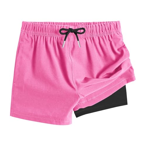 XINYUNZU Jungen Badehose 2 in 1 Shorts Badeshorts Schnelltrocknend Boardshorts Leichte Schwimmhose Kurz Bademode Strand Shorts Sommer Schwimmbekleidung für Kinder und Teenager Pink 12 Jahre von XINYUNZU