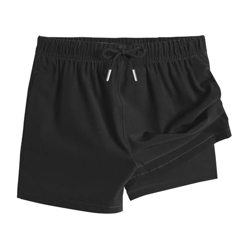 XINYUNZU Jungen Badehose 2 in 1 Shorts Badeshorts Schnelltrocknend Boardshorts Leichte Schwimmhose Kurz Bademode Strand Shorts Sommer Schwimmbekleidung für Kinder und Teenager Schwarz 12 Jahre von XINYUNZU