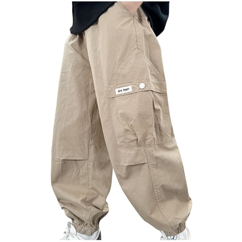 XINYUNZU Jungen Cargohose Baumwolle Dünne Outdoorhose Cargo Hose Freizeithose Sommerhose Boys Casual Pants Jogginghose mit Taschen Freizeit Sporthose Blitzangebote Khaki 11 Jahre von XINYUNZU