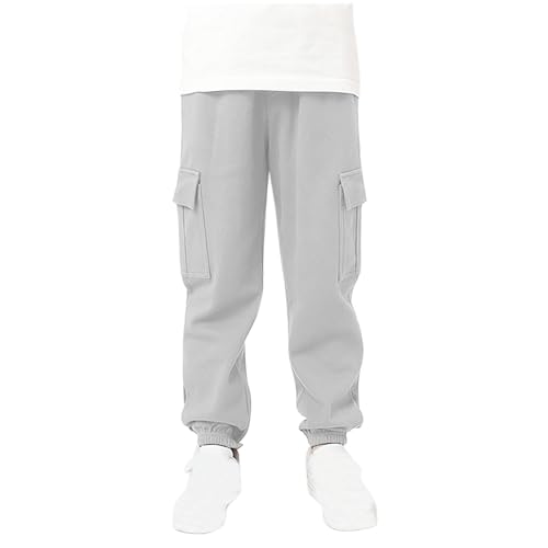 XINYUNZU Jungen Cargohose Baumwolle Kinder Jogginghose Mode Jogger Hose Trainingshose Sweatpants Boys Pants Unisex Outdoor Hosen für 8-14 Jahre Alt Outlet Grau 9 Jahre von XINYUNZU