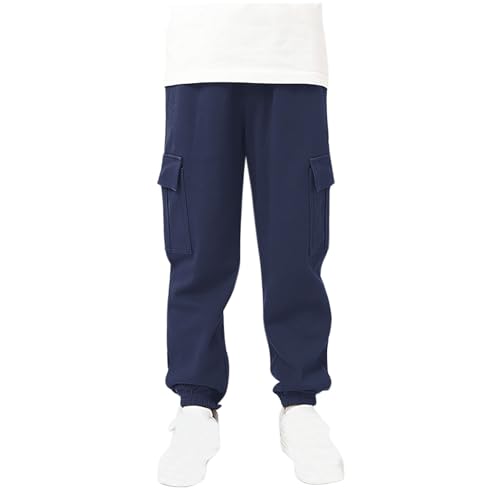XINYUNZU Jungen Cargohose Baumwolle Kinder Jogginghose Mode Jogger Hose Trainingshose Sweatpants Boys Pants Unisex Outdoor Hosen für 8-14 Jahre Alt Warehouse Deal Marine 9 Jahre von XINYUNZU